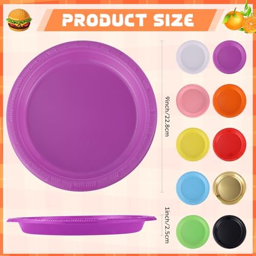 Plastic Plates 9 Inch Plastic Solid Round Party Dessert Dinner Plates for Weddings Party BBQs Birthday Camping and Anniversary (30, Purple) - Image 3