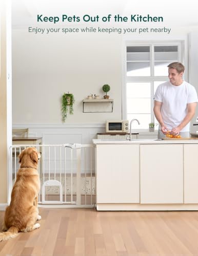 Babelio Dog Gate with Adjustable Cat Door, CatPrivilege III, 29-43", White - Image 5