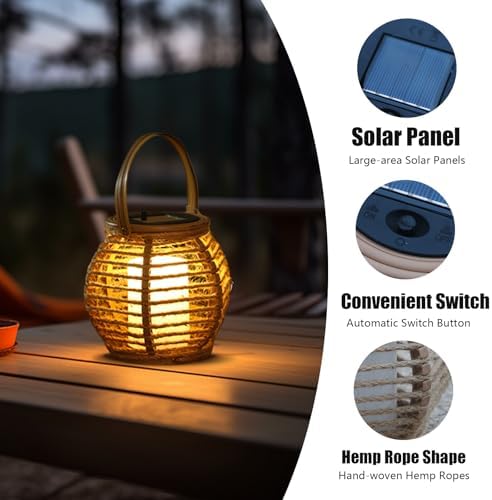 Solar Powered Outdoor Lantern, Rope Woven, 14x15.5 cm, Set of 2 - Image 4