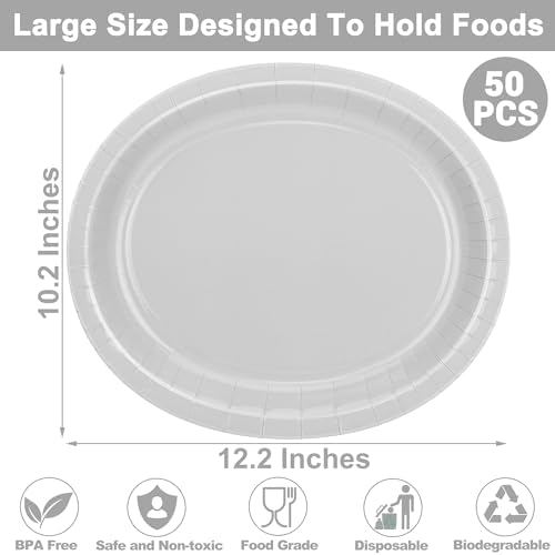 50 Pack Silver Paper Plates 12.2 X 10.2 Inches Disposable Plates for Party - Image 2