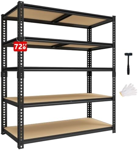 72" H Heavy Duty Garage Shelving, 2400LBS Capacity 5-Tier Storage Shelves,Adjustable Industrial Metal Garage Shelves for Basement Pantry Kitchen Warehouse, 16" D x 36" Wx72 H,Black by Unknown