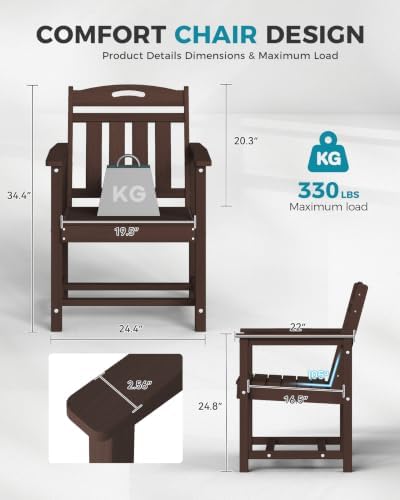 Ciokea HDPE Outdoor Patio Dining Chairs Set of 2, All-Weather, Brown - Image 2