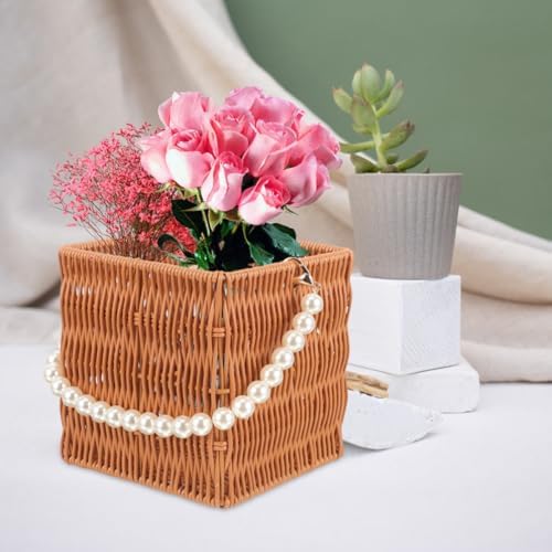 2 Pcs Oval Simulation Rattan Baskets with Handle for Flowers - Image 5
