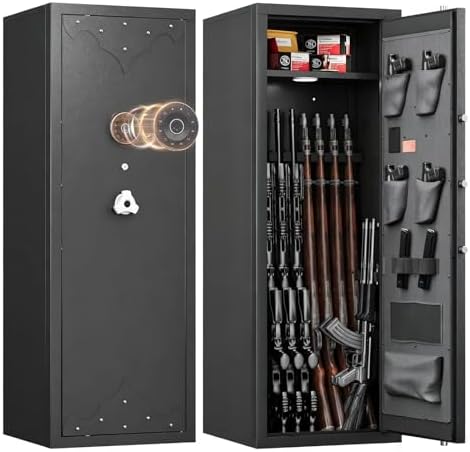 Kaer 12-21 Gun Safe for Rifles and Pistols, Up to 17 Long rifle Cabinet and 4 Pistols with 3 Gun Racks, Removable Shelf for AR-15, Scoped Rifles, Shotguns, Keypad Lock Mute/Alarm/LED for Home, Garage by KAER
