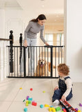 53.46"-55.63" Baby and Pet Safety Gate, 30" Tall Metal Walk-Thru Gate for Doorways & Stairs, Easy One-Hand Open, Dual Lock, Extensions & Wall Mounts Included (Black, 29"-54" W x 30.5“H) by SafeGo