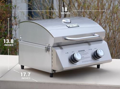 Monument Grills Tabletop Propane Gas Grill for Outdoor Portable Camping Cooking with Travel Locks, Stainless Steel High Lid, and Built in Thermometer - Image 3
