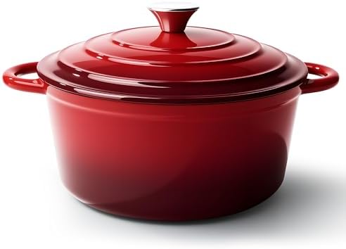 4.5 Quart Dutch Oven Pot with Lid, Non Stick Enameled Cast Iron Dutch Oven for Bread Baking,Heavy-Duty, Oven Safe Ceramic Cookware Up to 500°F for Baking, Braising, Stews, Roasting, Red by Fijinhom