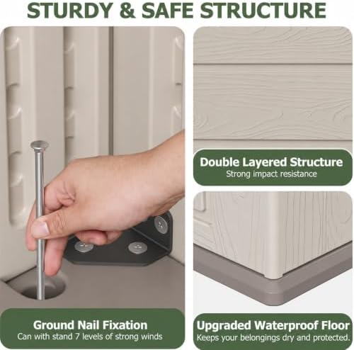 Aoxun 61 Cu.Ft Outdoor Storage Shed, Widened Outdoor Storage Cabinet Waterproof Vertical Resin Shed with Floor for Garden Tools, Pool Equipment, Easy to Assemble(Beige) - Image 6