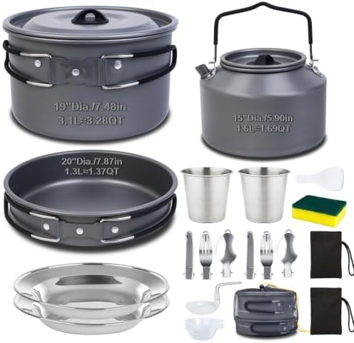 22-Piece Large Camping Cookware Set, 3.3L Pot & Kettle by DADinithron