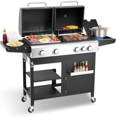 Gas Grill and Griddle Combo with Side Burner, Flat Top Grill by Unknown