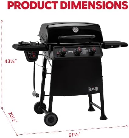 Feasto 3-Burner Propane Gas Grill with Side Burner for Outdoor Cooking - Image 3