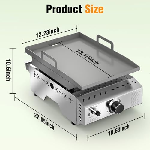 Electactic Stainless Steel Tabletop Grill,18 Inch Portable Propane Grill Griddle with Handle,8000 BTU Flat Top Grill for Camping, Outdoor & Tailgating Barbecue - Image 5