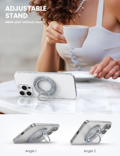 Lamicall Magnetic Phone Ring Grip for MagSafe, Glitter Silver Holder Stand - Image 5