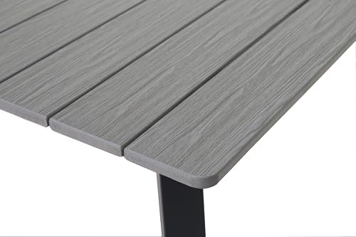 Outdoor Dining Table with Foldable Metal Frame, Plastic Wood Slat Top, Umbrella Hole, Patio Garden Backyard Balcony Poolside Camping Furniture for Family Meals Gatherings Leisure Events (Grey) - Image 6