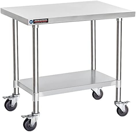 DuraSteel 24x36 NSF Stainless Steel Cart - Heavy Duty Rolling Food Prep Table with Undershelf - Metal Utility Cart for Commercial Restaurant Kitchen, Laundry, Outdoor Portable BBQ Grill by DuraSteel