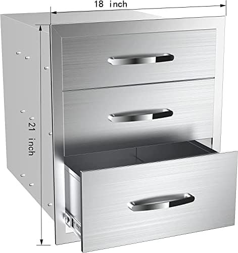 Outdoor Kitchen Drawers Stainless Steel 3-Drawer BBQ Drawer Enclosed Built-in Drawer Flush Mount For Outdoor Kitchens & BBQ Islands,18Wx23Dx21H - Image 2