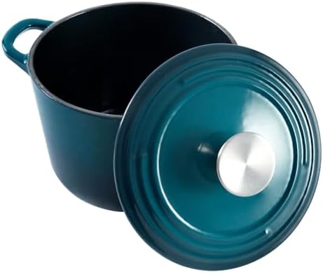 Flavehc Dutch Oven Pot with Lid 2.8 Qt Cast Iron Dutch Oven for Bread Baking, DarkCyan Enameled Cast Iron Soup Pot, Small Deep Dutch Oven for Soup, Stews & Small Family Meals - Image 5