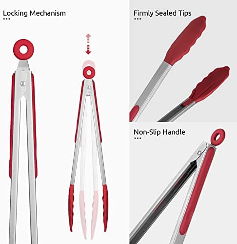 U-Taste Kitchen Tong for Cooking, 600ºF Heat-Resistant Silicone, 12in/Red - Image 6