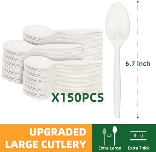 150 pcs 100% Compostable Spoons, 7 Inch Disposable Cornstarch Spoons - Image 2