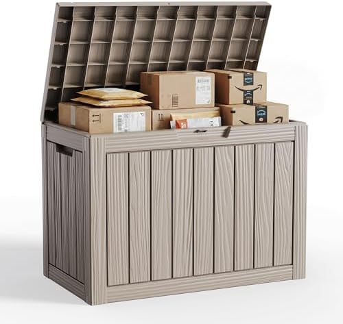 PatioZen 50 Gallon Package Delivery Boxes for Outside, Lokable Secure Resin Package Delivery Box with Lid, Weatherproof and Anti-Theft Storage for Outdoor Front Door, Porch, Curbside, House (Grey) by OutdoorLivingPerfected