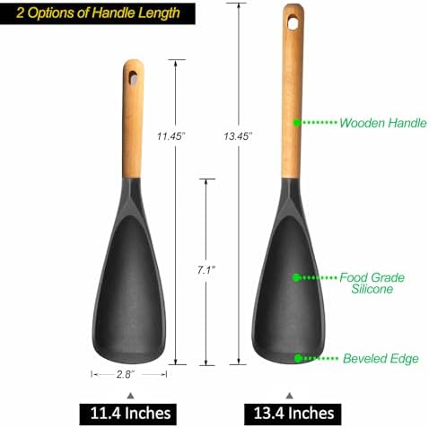 Vovoly Cooking Spoons, Nonstick Silicone Spatula Spoon Set, 11"+13", Black - Image 2