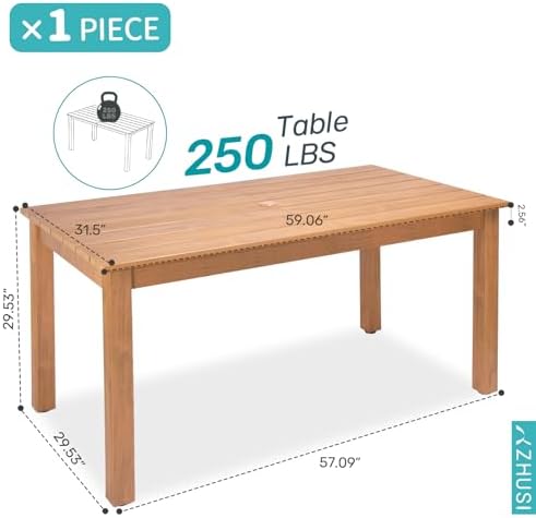 ZHUSI Patio Dining Table, HIPS with Umbrella Hole, Wood - Image 2