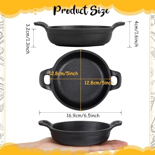 Ziliny 8 Pack Mini Cast Iron Skillets 5 x 5 x 1.3 Inch Pan Ramekin Set - Image 2
