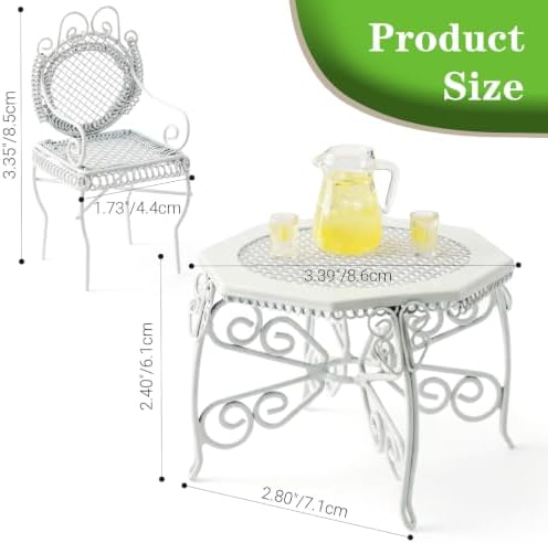 Dollhouse Metal Table Chairs & Miniature Lemonade Pitcher Set - Image 2