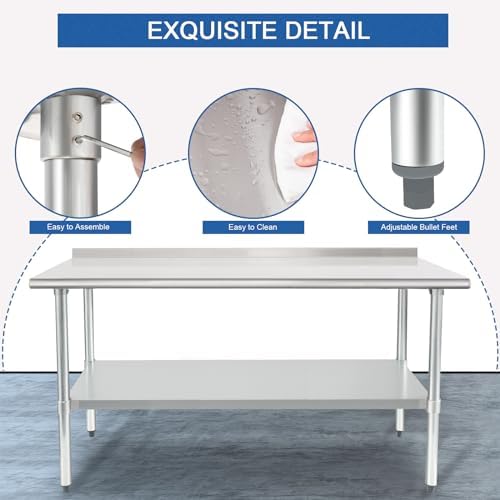 HARDURA Stainless Steel Prep & Work Table 24 x 72 Inches Backsplash - Image 4