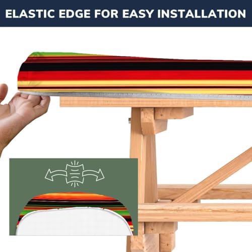 CAPSCEOLL Picnic Table Cover with Bench Covers 6ft - Colorful Stripes - Image 3