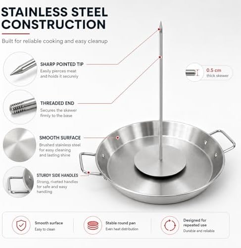 Al Pastor Skewer for Grill, 13 Inch Stainless Steel Vertical Skewer Pan with 5 Spikes, Grease Separator Tray, Tongs, Gloves & Basting Brushes, Shawarma Gyro Kebab Stand for Oven Smoker BBQ - Image 7