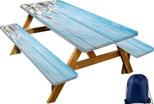 CAPSCEOLL Picnic Table Cover with Bench Covers 6ft - Summer Blue Wood by CAPSCEOLL