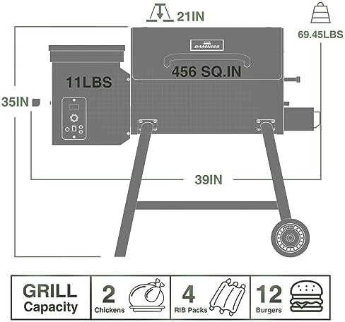 DAMNISS Wood Pellet Grill & Smoker 8-in-1 Pellet Grill with Automatic Temperature Control, & Rain Cover 456 Sq in Area for Backyard Camping Outdoor - Image 4
