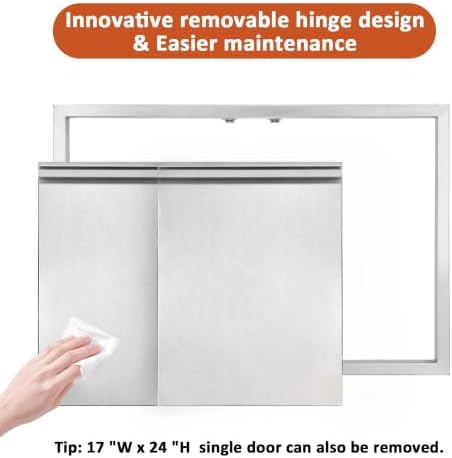 JIE JIN BBQ Access Door 30" W X 21" H Outdoor Kitchen Doors Double Doors Thickened 304 Stainless Steel Outdoor Kitchen Accessories Door for Indoor/Outdoor Kitchen Outdoor Cabinet BBQ Island - Image 6