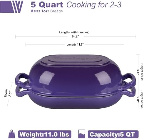 VORRINGARD Enameled Cast Iron Sourdough Bread Oven, Dutch Oven, Loaf Cast Iron Bread Pan for Homemade Bread Baking, Meatloaf Pan with Lid, 5QT, Purple - Image 2