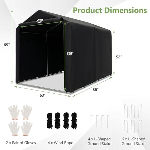 Goplus Portable Storage Shed, 7 x 5.2 x 5.4 Ft Heavy Duty Motorcycle Shed - Image 6