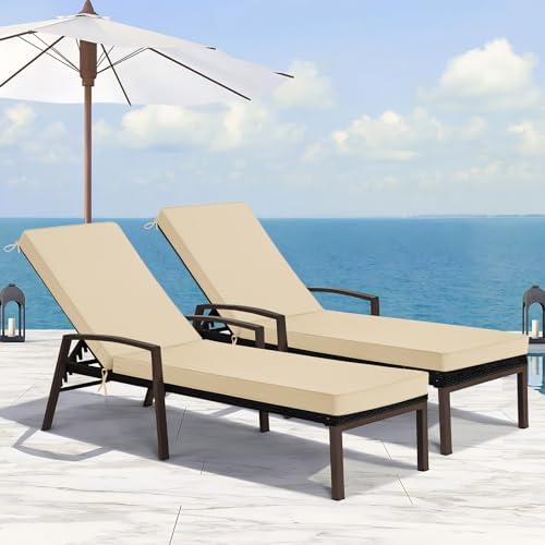 Basic Beyond Chaise Lounge Cushions Outdoor, 3-Layer Waterproof Outdoor Furniture Cushions with Removable Cover and 4 Ties, 72"x21"x3" Patio Lounge Chair Cushions for Outdoor Furniture, Beige - Image 7