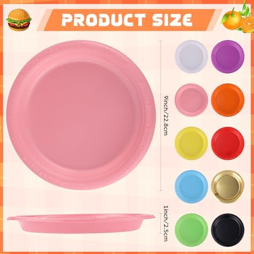 Plastic Plates 9 Inch Plastic Solid Round Party Dessert Dinner Plates for Weddings Party BBQs Birthday Camping and Anniversary (50, Pink) - Image 3