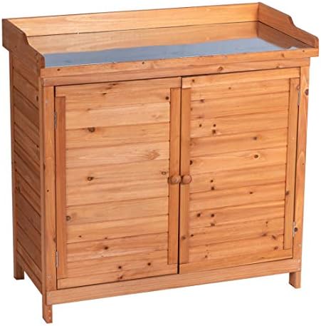 GDLF Outdoor Storage Cabinet with Work Bench, Garden Potting Table, Natural by GDLFGoodLife