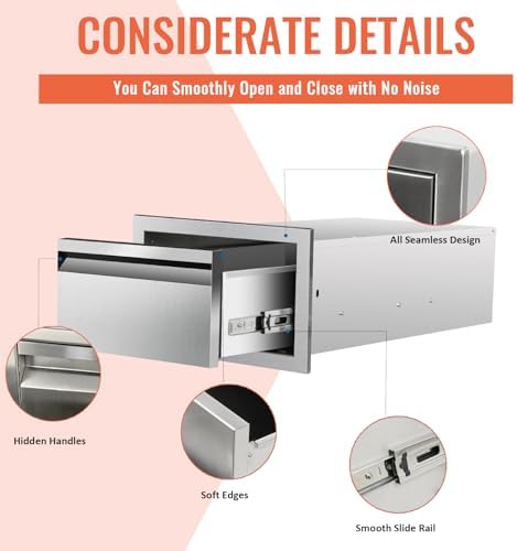 Outdoor Kitchen Drawers Single BBQ Drawers Flush Mount Built-in Stainless Steel Drawer 14" W x 8.5" H x 23" D for Outdoor Kitchen Island Patio Grill Station - Image 4