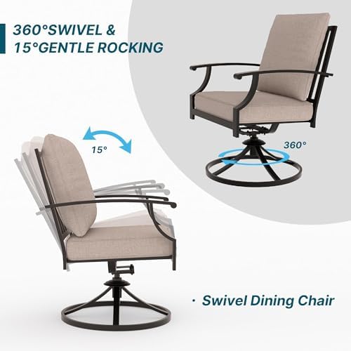 7 Pieces Outdoor Patio Furniture Set with 48" 55000 BTU Round Propane Fire Pit Table,Patio Dining Set Outdoor Conversation Sets 6 Swivel Chairs for Deck,Backyard and Garden,Brown - Image 2