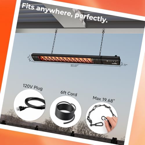 Ceiling Electric Outdoor Heater Wifi Control Wall-Mounted Hanging Patio 1500W Infrared 9 Heat Levels, 24H Timers, Carbon Fiber Tube Heating Wall Heater for Gazebo, Balcony - Image 5