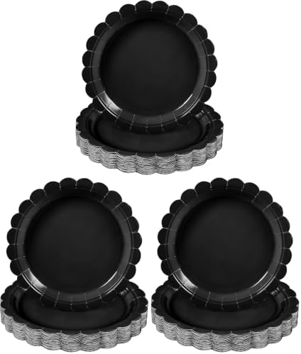 NatNarr 30 Pcs Black Paper Plates, 9 Inch Scalloped Disposable Black Graduation Plates Cute Dessert Dinner Plate for 2026 Grad Party, Wedding, Birthday, Picnic (Pack of 3) by NatNarr