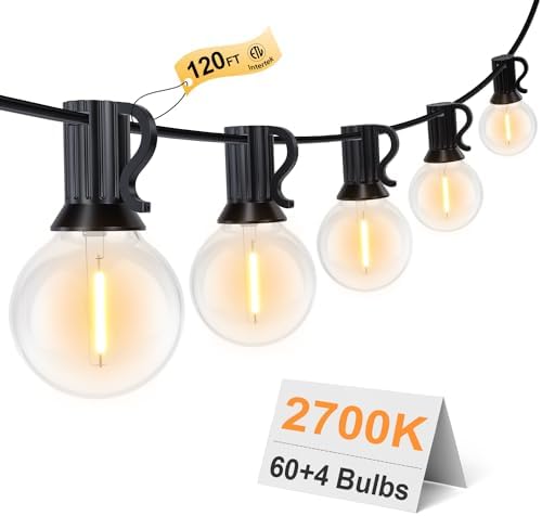 GPATIO 120FT Outdoor String Lights, Waterproof Patio Lights with 64 Hanging Lights Globe G40 Bulbs, 2700k Shatterproof for Backyard Outside Decor by AddforPatioMakeover