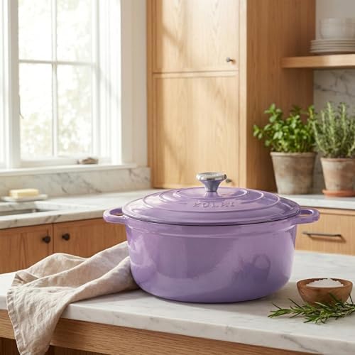 Zulay Kitchen 6.4QT Enameled Cast Iron Dutch Oven Pot with Lid, Heavy-Duty Soup Pot for Stews, Braising, Roasting & Sourdough Bread Baking, Oven Safe up to 500°F - Lavender Jade - Image 2