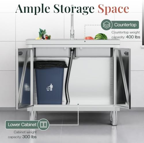 Jocisland 38 x 24 x 34 Inch Stainless Steel Utility Sink with Cabinet - Image 6