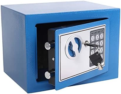 Yuanshikj Small Steel Security Safe Box with Keypad,Key;0.23 Cu Ft, Blue by Yuanshikj