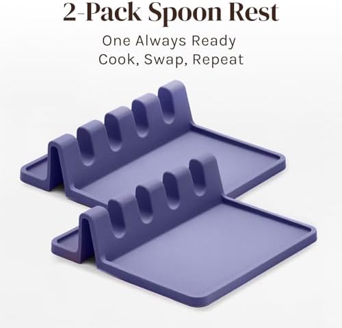 2 Pack Purple Silicone Spoon Rest for Stove Top Kitchen Spoon Holder Set - Image 4