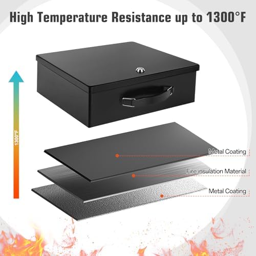Fireproof Document Box with Key Lock – Fire Resistant Safe Box for Home, Portable Lock Box for Personal Items, Passport, Cash, Tablet, 13.2" x 11" x 4.13" Black XL - Image 4