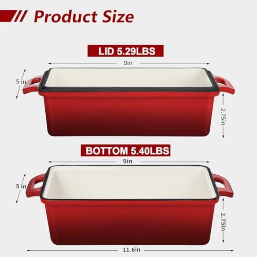 Wildone 2 in 1 Enameled Cast Iron Bread Pan with Lid, 9x5 Loaf Pans for Homemade Sourdough Bread, Cake, Meatloaf, Even Heating Bread Dutch Oven, Red - Image 2